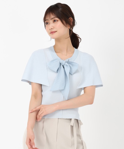 MISCH MASCH(ミッシュマッシュ)の「ボウタイケープ袖ニット(ニット/セーター・レディース・ブルー/ホワイト/イエロー・フリ-)」の22枚目の写真