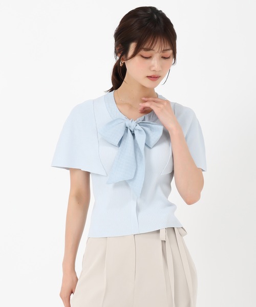 MISCH MASCH(ミッシュマッシュ)の「ボウタイケープ袖ニット(ニット/セーター・レディース・ブルー/ホワイト/イエロー・フリ-)」の21枚目の写真