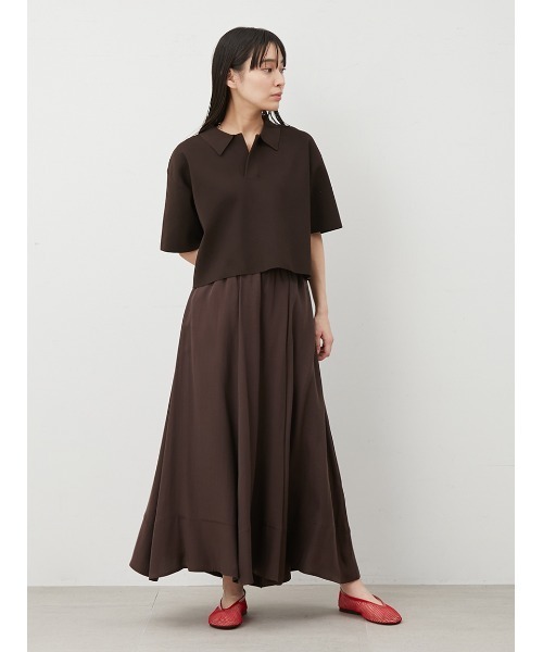 セール】【ウォッシャブル】短丈スキッパーポロニット×スカート
