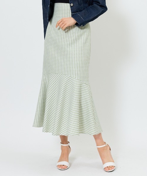 AND COUTURE(アンドクチュール)の「千鳥柄マーメイドスカート(スカート・レディース・ミント/ブラック/ネイビー・MEDIUM/SMALL)」の2枚目の写真