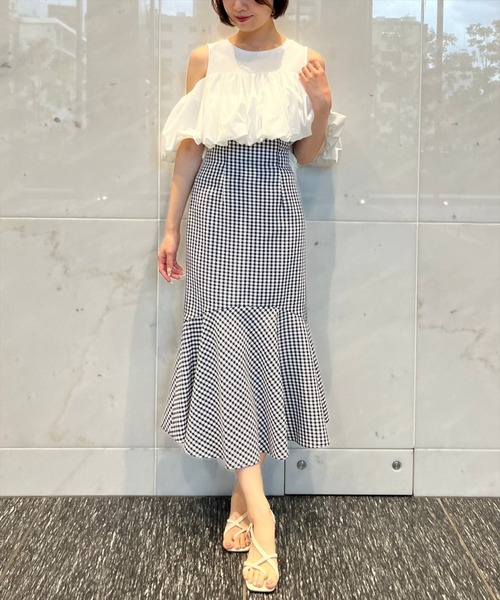 AND COUTURE(アンドクチュール)の「千鳥柄マーメイドスカート(スカート・レディース・ミント/ブラック/ネイビー・MEDIUM/SMALL)」の8枚目の写真