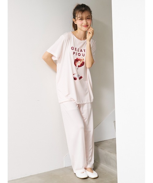 接触冷感】COOLレーヨンデザートロゴロングパンツ（ルームウェア