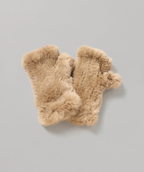 セール】Yves Salomon Meteo KNITTED REX FUR FINGERLESS GLOVES