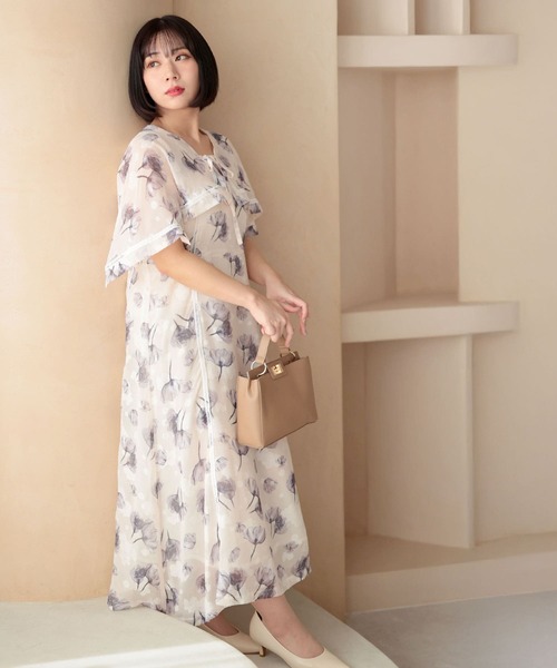 Ruwan yu(ルワンユー)の「ケープスリーブフラワーワンピース 【大きいサイズ対応】(ワンピース・レディース・アイボリー・4L/3L/LL/L)」の14枚目の写真