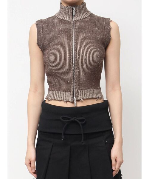 EMODA（エモダ）の「プレーティングクラッシュリブニットタンクトップ（タンクトップ・レディース・ブラウン/ライム/グレー/ブラック・FREE）」の4枚目の写真