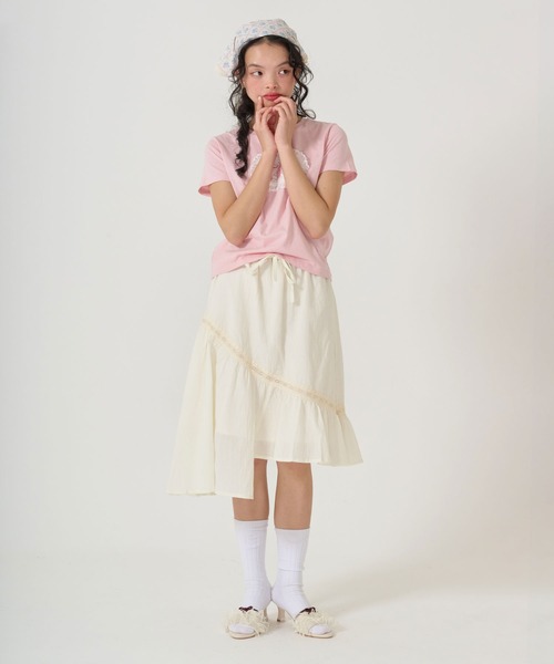 TINA:JOJUN(ティーナジョジュン)の「切替 ギャザースカート TINA:JOJUN(スカート・レディース・クリーム/ベビーピンク・M)」の3枚目の写真
