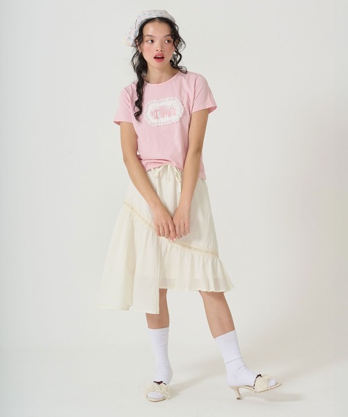 TINA:JOJUN(ティーナジョジュン)の「切替 ギャザースカート TINA:JOJUN(スカート・レディース・クリーム/ベビーピンク・M)」の4枚目の写真
