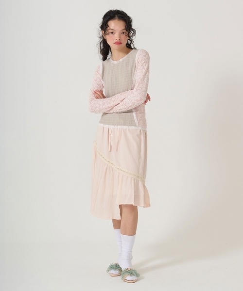 TINA:JOJUN(ティーナジョジュン)の「切替 ギャザースカート TINA:JOJUN(スカート・レディース・クリーム/ベビーピンク・M)」の10枚目の写真