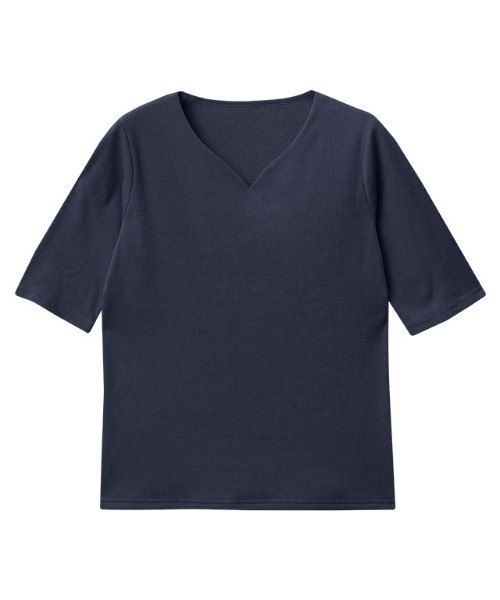 Pierrot(ピエロ)の「キーネック5分袖テレコリブカットソー(Tシャツ/カットソー・レディース・ブラック/ライトグレー/オフホワイト/ネイビー/チャコール/ライトベージュ/チャコールグレー/レッド系その他/ブラック×ホワイト・LL/M/L)」の20枚目の写真