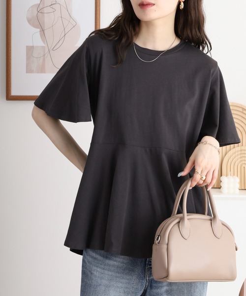 atONE(アットワン)の「フレアヘムショートスリーブトップス(Tシャツ/カットソー・レディース・ブラック/チャコールグレー/ミント/オフホワイト/グレイッシュベージュ・LL~3L/4L~5L/M-L)」の15枚目の写真