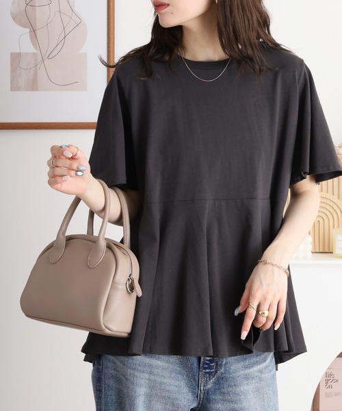 atONE(アットワン)の「フレアヘムショートスリーブトップス(Tシャツ/カットソー・レディース・ブラック/チャコールグレー/ミント/オフホワイト/グレイッシュベージュ・LL~3L/4L~5L/M-L)」の16枚目の写真
