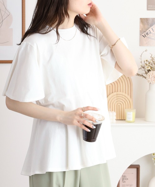 atONE(アットワン)の「フレアヘムショートスリーブトップス(Tシャツ/カットソー・レディース・ブラック/チャコールグレー/ミント/オフホワイト/グレイッシュベージュ・LL~3L/4L~5L/M-L)」の8枚目の写真