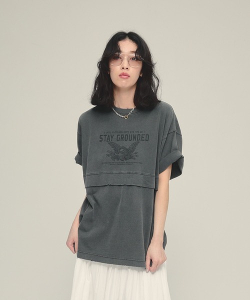 eL(エル)の「【eL】Layered Tee SS/459633(Tシャツ/カットソー・レディース・ブルー/スミクロ・FREE)」の2枚目の写真