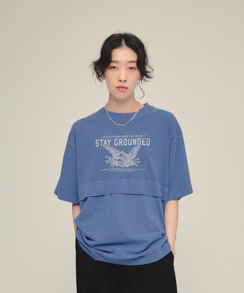 eL(エル)の「【eL】Layered Tee SS/459633(Tシャツ/カットソー・レディース・ブルー/スミクロ・FREE)」の1枚目の写真