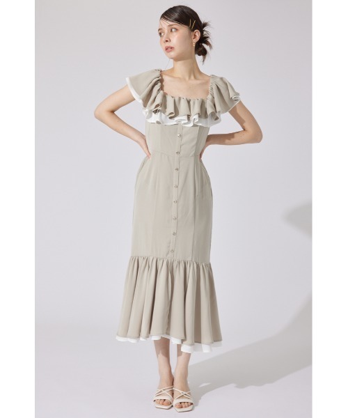 rienda（リエンダ）の「バイカラーオフショルマーメイドワンピース 夏服（ワンピース・レディース・ベージュ/ピンク/ブラック・SMALL/MEDIUM）」の10枚目の写真
