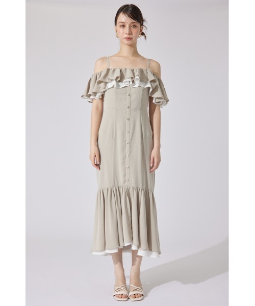 rienda（リエンダ）の「バイカラーオフショルマーメイドワンピース 夏服（ワンピース・レディース・ベージュ/ピンク/ブラック・SMALL/MEDIUM）」の5枚目の写真
