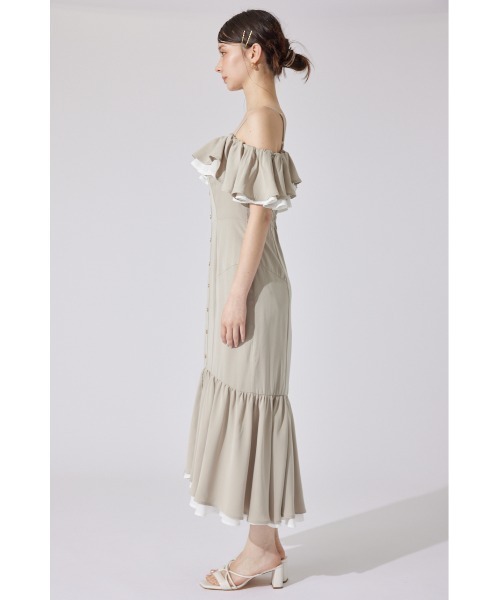 rienda（リエンダ）の「バイカラーオフショルマーメイドワンピース 夏服（ワンピース・レディース・ベージュ/ピンク/ブラック・SMALL/MEDIUM）」の4枚目の写真