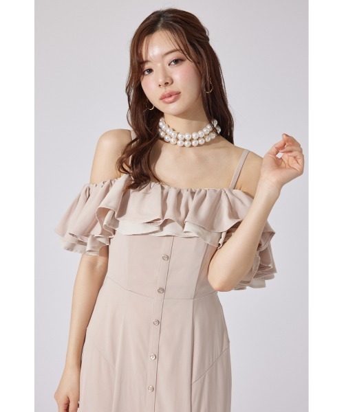 rienda（リエンダ）の「バイカラーオフショルマーメイドワンピース 夏服（ワンピース・レディース・ベージュ/ピンク/ブラック・SMALL/MEDIUM）」の13枚目の写真