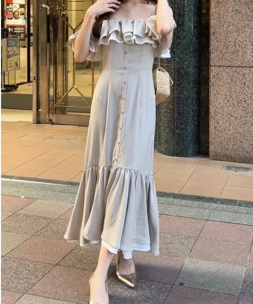 セール】バイカラーオフショルマーメイドワンピース 夏服