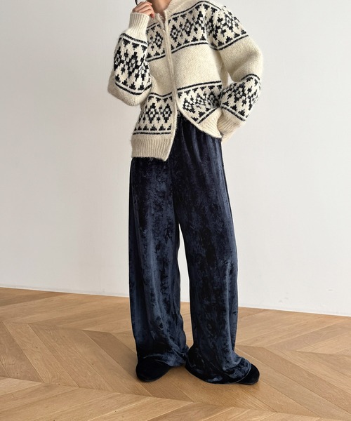 CANAL JEAN（キャナルジーン）の「Miller　ベロアパネルリブパンツ（その他パンツ・レディース・ネイビー/アイボリー・ONE SIZE）」の2枚目の写真