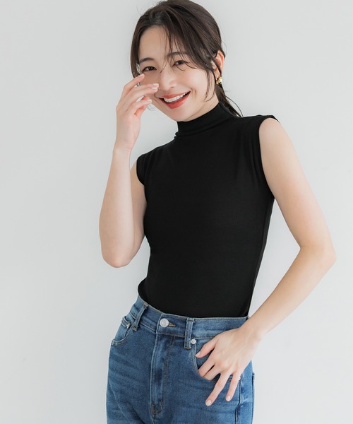 coca(coca)(コカ)の「【WEB限定セール】リブハイネックノースリーブトップス(ニット/セーター・レディース・チャコール/ブラック・S/M/L)」の18枚目の写真