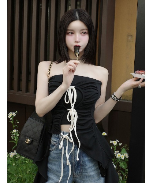 ダーリッチ　カスケードフリルベアトップ ダーリッチ Darich カスケードフリルベアトップ （ブラック