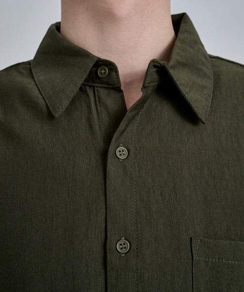 THE CLE（ザクレ）の「SHEER SLUB SHIRT / シアースラブシャツ【シアー】【スラブ】 シャツ トップス メンズ（シャツ/ブラウス・メンズ・カーキ/ブラック・LARGE/MEDIUM/SMALL）」の5枚目の写真