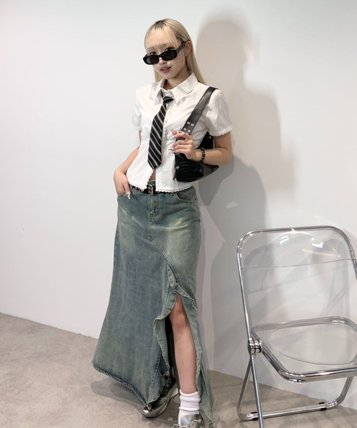 lilful(リルフル)の「【ネクタイ付き】コンパクトパフスリーブレースブラウス スカラップレース(シャツ/ブラウス・レディース・ホワイト・M/L)」の15枚目の写真