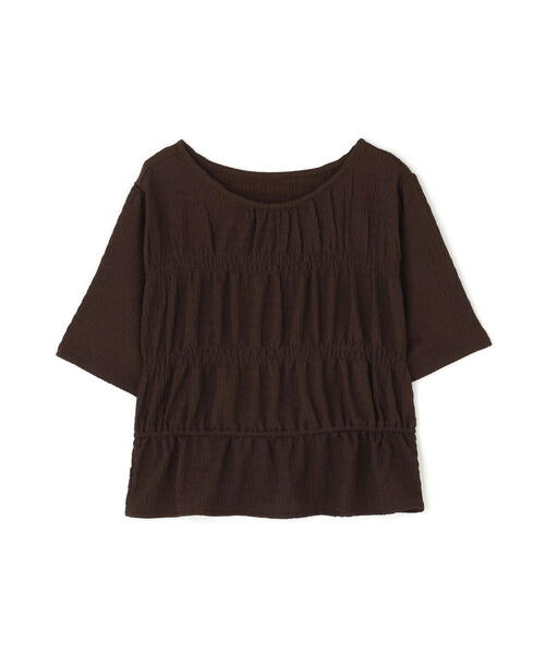 NATURAL BEAUTY BASIC（ナチュラルビューティーベーシック）の「◇シャーリングペプラムカットソー半袖（Tシャツ/カットソー・レディース・オフホワイト/ダークブラウン/ラベンダー・FREE）」の12枚目の写真