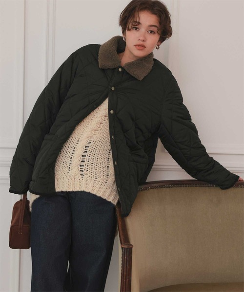 titivate（ティティベイト）の「配色襟付きキルティングジャケット（ダウンジャケット/コート・レディース・ブラック/カーキ/アイボリー・FREE）」の9枚目の写真