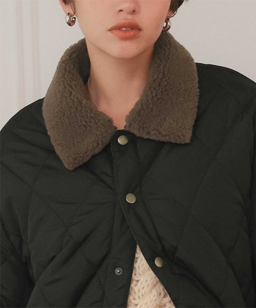 titivate（ティティベイト）の「配色襟付きキルティングジャケット（ダウンジャケット/コート・レディース・ブラック/カーキ/アイボリー・FREE）」の12枚目の写真