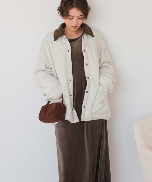 titivate（ティティベイト）の「配色襟付きキルティングジャケット（ダウンジャケット/コート・レディース・ブラック/カーキ/アイボリー・FREE）」の5枚目の写真