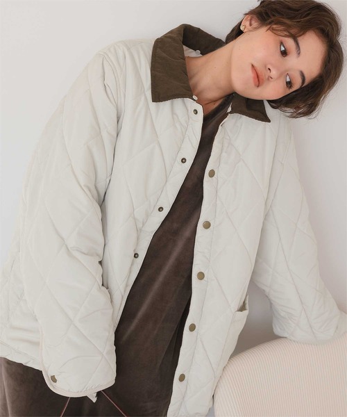 titivate（ティティベイト）の「配色襟付きキルティングジャケット（ダウンジャケット/コート・レディース・ブラック/カーキ/アイボリー・FREE）」の4枚目の写真
