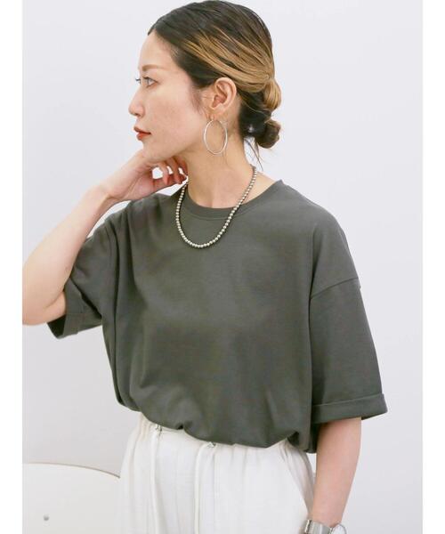 Samansa Mos2 blue(サマンサモスモスブルー)の「◎【接触冷感】ビッグTシャツ(Tシャツ/カットソー・レディース・チャコールグレー/オフホワイト/トップグレー・F)」の3枚目の写真