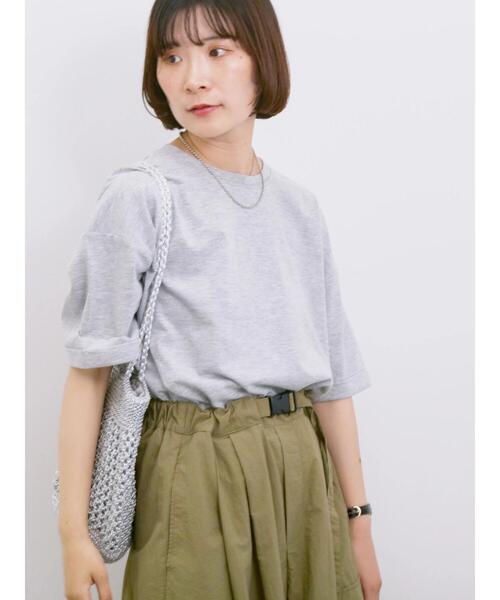 Samansa Mos2 blue(サマンサモスモスブルー)の「◎【接触冷感】ビッグTシャツ(Tシャツ/カットソー・レディース・チャコールグレー/オフホワイト/トップグレー・F)」の6枚目の写真