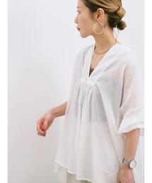 Samansa Mos2 blue | ◎シフォンタックブラウス(シャツ/ブラウス)