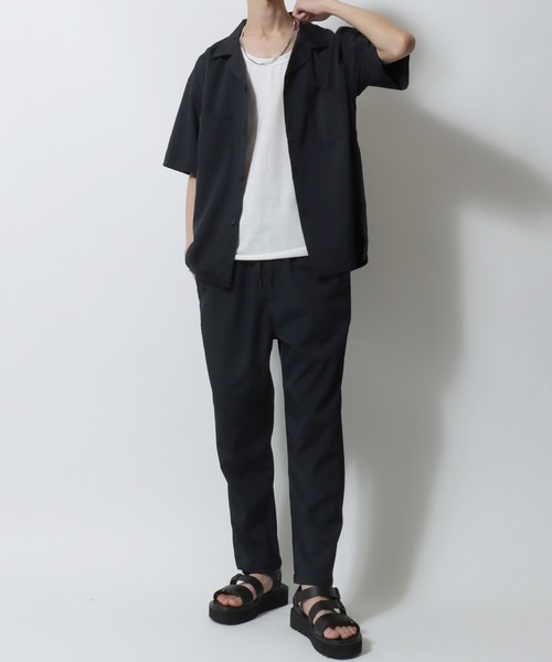 SITRY(シトリー)の「Open Collarr Shirt & Tapered Trousers/ポリストレッチ オープンカラーシャツ&テーパードパンツ セットアップ 上下セット(セットアップ・メンズ・チャコール/ブラック/ベージュ/ネイビー・M/L/XL)」の1枚目の写真