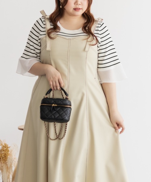 CLETTE(クレット)の「肩リボン配色ステッチワンピース(ワンピース・レディース・ベージュ/ブラック/チャコールグレー・LL/3L/4L)」の13枚目の写真