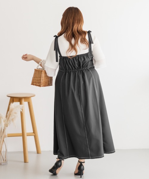 CLETTE(クレット)の「肩リボン配色ステッチワンピース(ワンピース・レディース・ベージュ/ブラック/チャコールグレー・LL/3L/4L)」の11枚目の写真