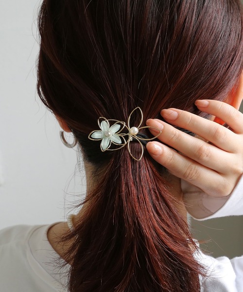 セール】レイヤードワイヤーフラワー ヘアカフ/ヘアフック（ヘアゴム