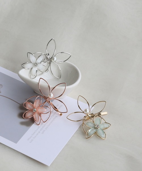 セール】レイヤードワイヤーフラワー ヘアカフ/ヘアフック（ヘアゴム