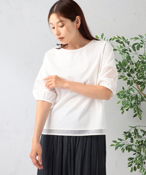 GALLORIA（ギャローリア）の「汗ジミ軽減　袖シアーランタンプルオーバー（Tシャツ/カットソー・レディース・ブラック/ホワイト/グリーン・S/M/L/LL）」の2枚目の写真