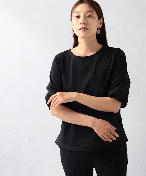 GALLORIA（ギャローリア）の「汗ジミ軽減　袖シアーランタンプルオーバー（Tシャツ/カットソー・レディース・ブラック/ホワイト/グリーン・S/M/L/LL）」の3枚目の写真