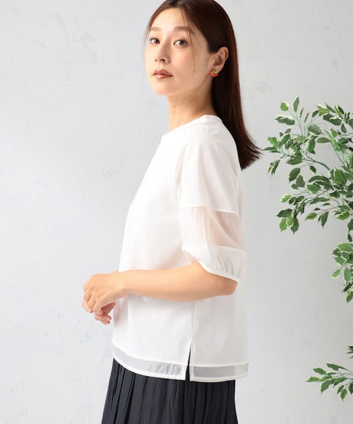 GALLORIA（ギャローリア）の「汗ジミ軽減　袖シアーランタンプルオーバー（Tシャツ/カットソー・レディース・ブラック/ホワイト/グリーン・S/M/L/LL）」の4枚目の写真