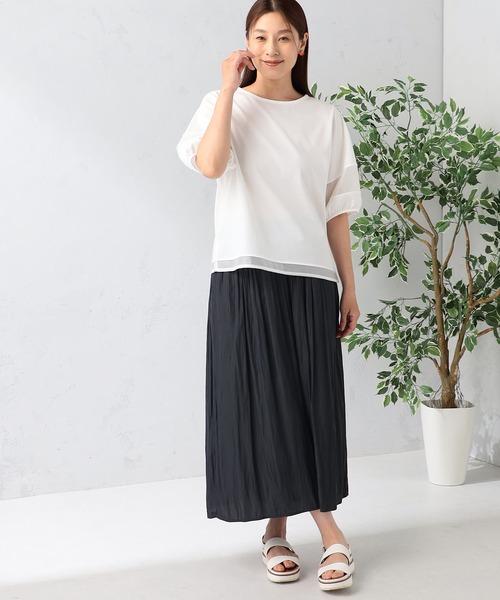 GALLORIA（ギャローリア）の「汗ジミ軽減　袖シアーランタンプルオーバー（Tシャツ/カットソー・レディース・ブラック/ホワイト/グリーン・S/M/L/LL）」の7枚目の写真