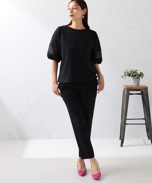 GALLORIA（ギャローリア）の「汗ジミ軽減　袖シアーランタンプルオーバー（Tシャツ/カットソー・レディース・ブラック/ホワイト/グリーン・S/M/L/LL）」の8枚目の写真