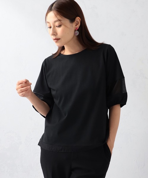 GALLORIA（ギャローリア）の「汗ジミ軽減　袖シアーランタンプルオーバー（Tシャツ/カットソー・レディース・ブラック/ホワイト/グリーン・S/M/L/LL）」の9枚目の写真