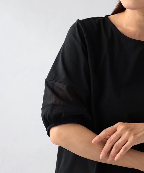 GALLORIA（ギャローリア）の「汗ジミ軽減　袖シアーランタンプルオーバー（Tシャツ/カットソー・レディース・ブラック/ホワイト/グリーン・S/M/L/LL）」の11枚目の写真