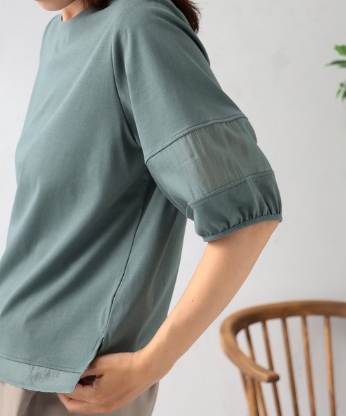 GALLORIA（ギャローリア）の「汗ジミ軽減　袖シアーランタンプルオーバー（Tシャツ/カットソー・レディース・ブラック/ホワイト/グリーン・S/M/L/LL）」の13枚目の写真