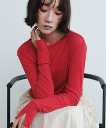 Tシャツ/カットソー（レッド/赤色系・ボートネック